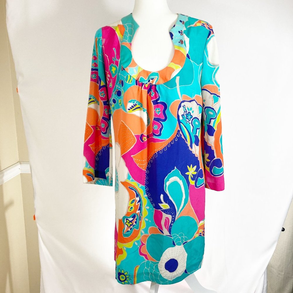 Trina Turk 100% Silk Shift Dress Size 6